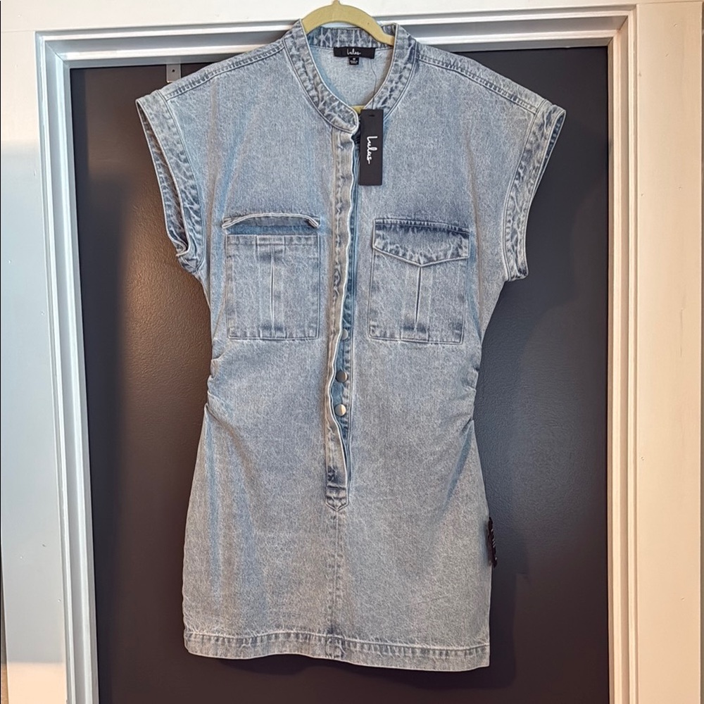 Lulu's Blue Fitted Mini Dress with Mandarin Collar